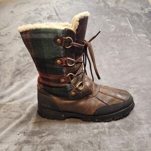 Polo Ralph Lauren Boots Mens 12 Brown Leather Elias Shearling Wool Lining Duck